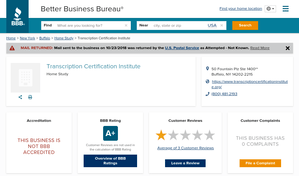 Transcription Certification Institute BBB
