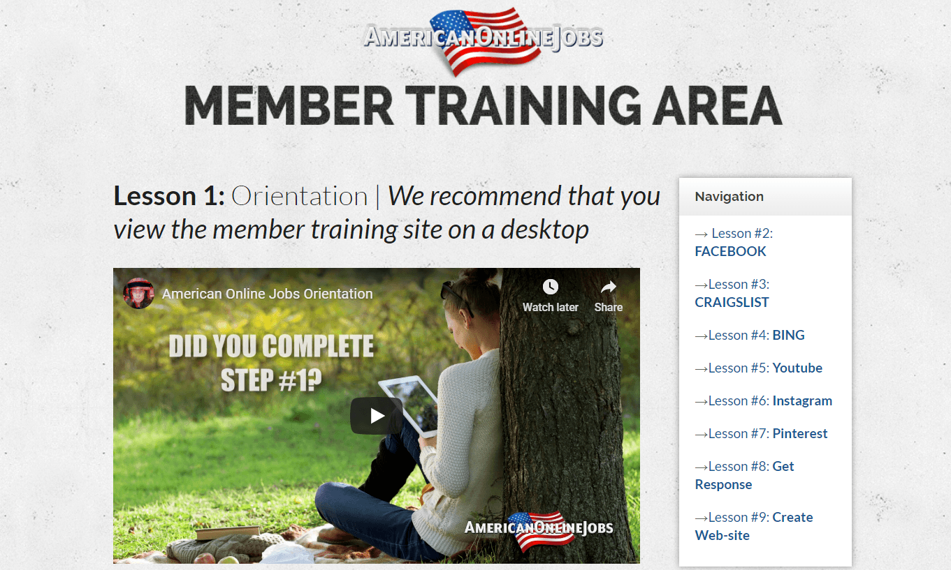 American Online Jobs Members Training Area